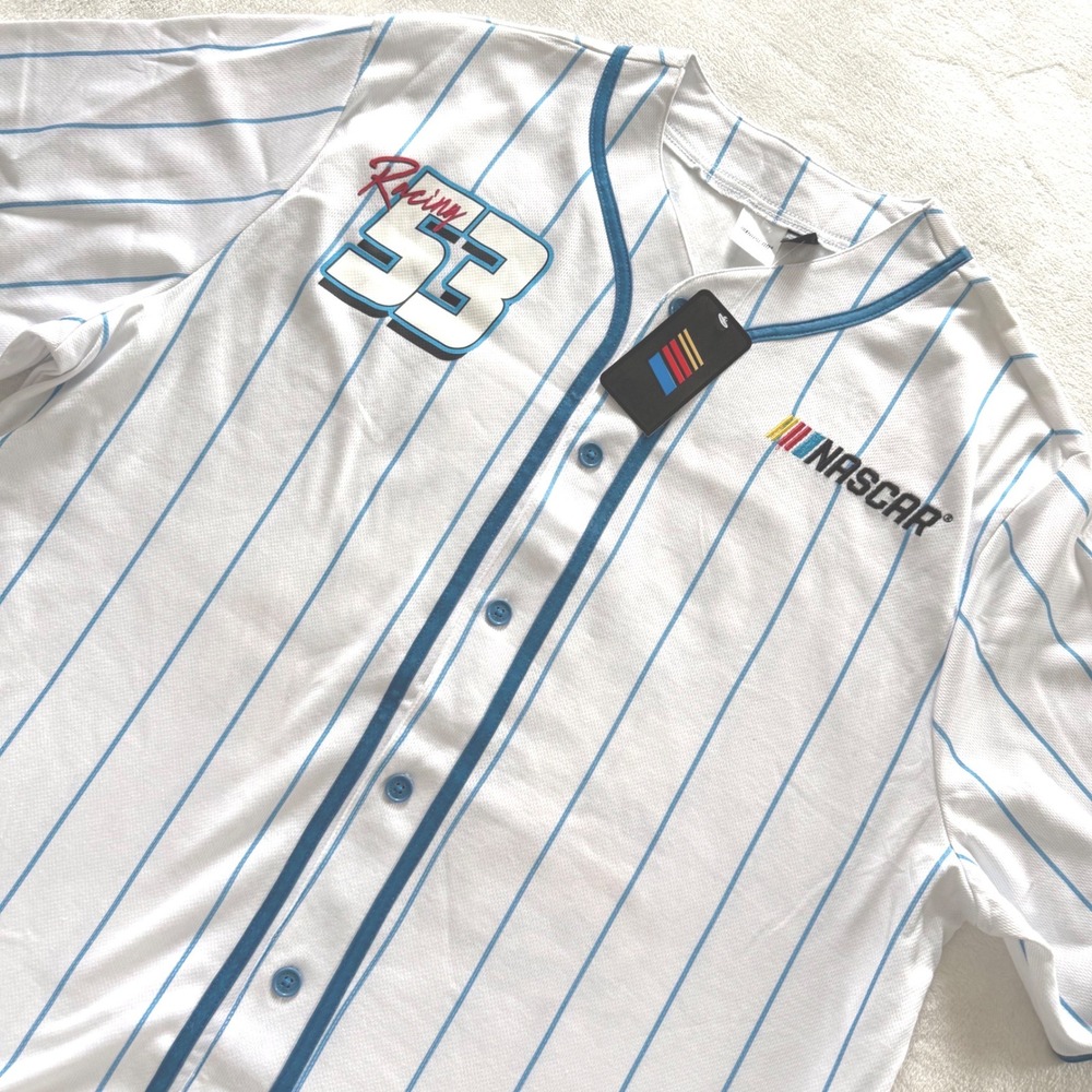 NASCAR Racing 53‎ Graphic Jersey XL White Pinstripe Button Shirt NWT